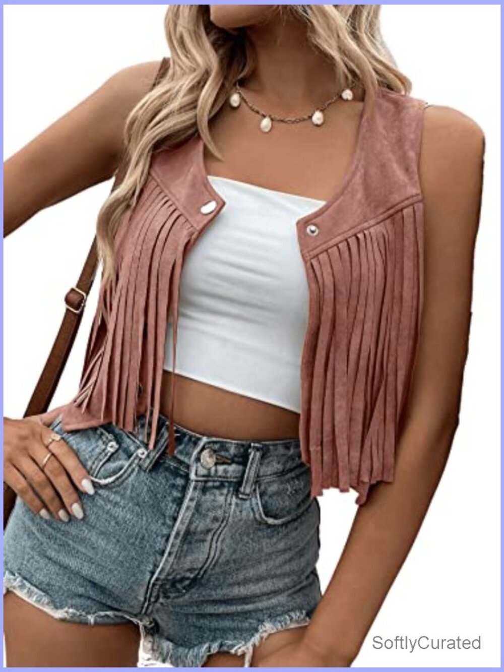Suede Fringe Trim Sleeveless Crop Vest Jacket Button Front Coat - Picture 5 of 7